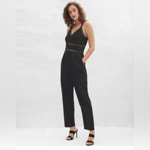 EXPRESS Black Linen-Blend Lace Trim Jumpsuit Size 8